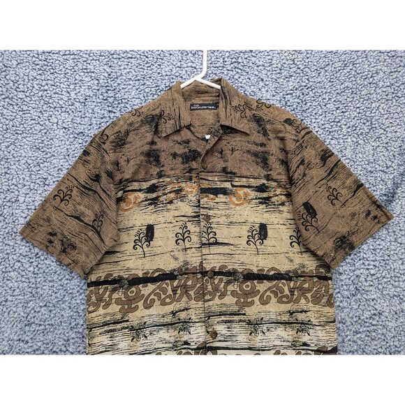 Y2K No Boundaries Hawaiian Button Up Shirt Mens S Tiki Boho Beachy Artsy Brown - Picture 3 of 12